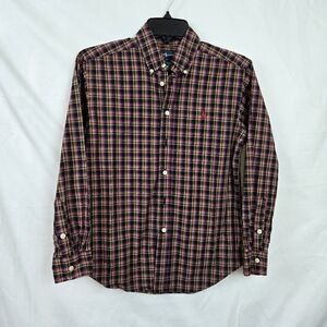 Polo Ralph Lauren Boys Red Black Plaid Long Sleeve Preppy Button Up Shirt Medium